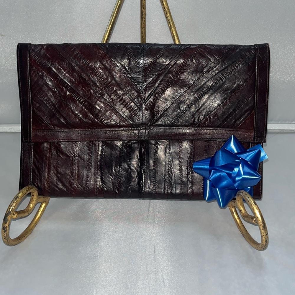 EEL SKIN LARGE CLUTCH deep brown Sunco - 2 compartments, 1 envelope compartment